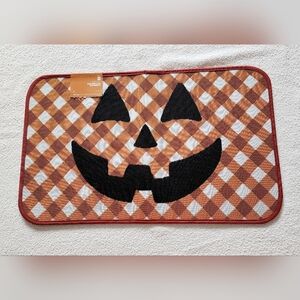 Halloween NWT Orange Plaid Jack-o'-Lantern Washable Kitchen Rug, 18X30